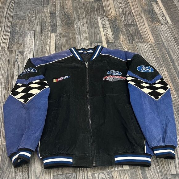 🔥🔥Vintage 90’s NASCAR Ford Racing Suede Leather Embroidered Zip Up Lined Jacke - Picture 2 of 15